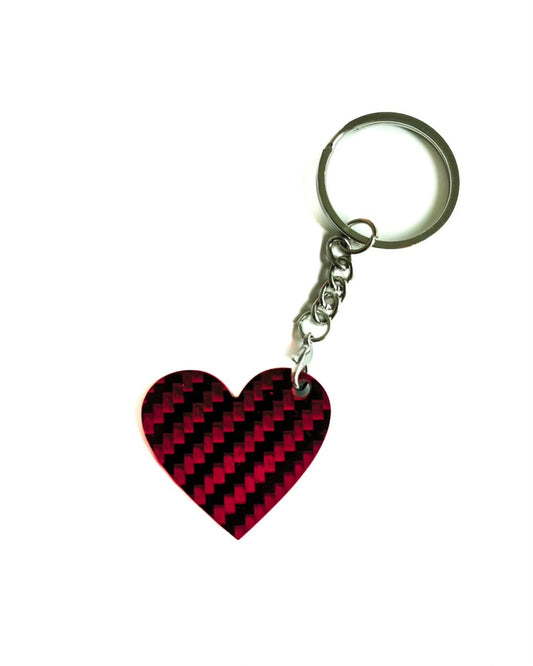 Red Carbon Fiber Heart Keychain